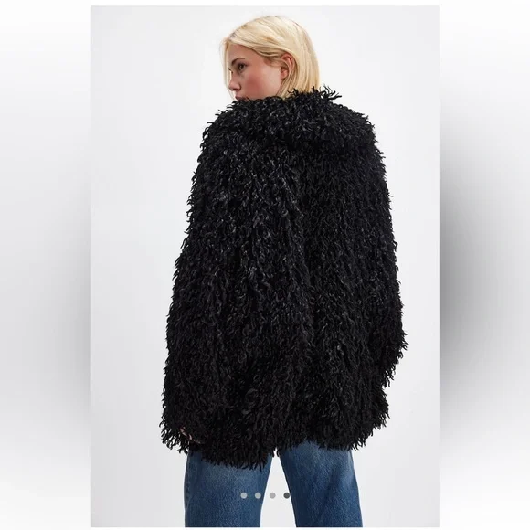 NEW Free People Stargazer Fur Jacket Size S Black Teddy Coat NWT